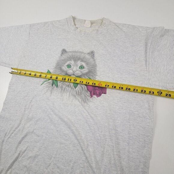 Vintage Cat Shirt Mens Large White Kitten 90s T Tee Distressed S/S - Picture 6 of 12